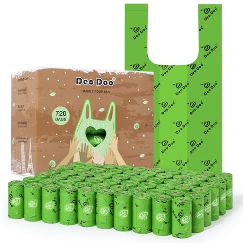 Bolsas para excrementos de perro con asa, 60 rollos, 720 unidades, tamaños grandes, a prueba de fugas y extra gruesas, rollos de repuesto para caminar, perros medianos y grandes, arena sin perfume