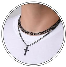 Rajputana kors halsband för män korskedja-halsband skiktad kubansk figurkedja kristen korshänge halsband gåvor för män, pojke, vän, 18/20 Zoll, rostfritt stål, Ingen ädelsten