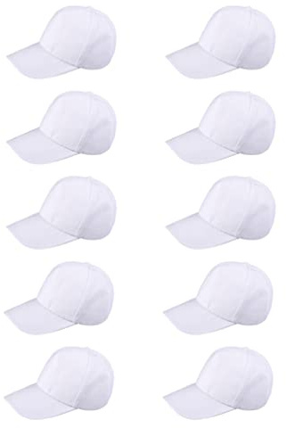 Lurrose 10 Pcs Kids White Cotton Baseball Caps, Plain Blank DIY Painting Hats for Boys & Girls, Adjustable Peaked Sun Caps for Arts & Crafts, School Projects