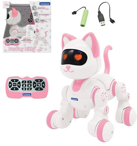 LEXIBOOK, Power Kitty Jr., Remote control cat to train, Waddles like a real cat, Interactive eyes, STEM programmable, Rechargeable battery, Pink/white, KIT01