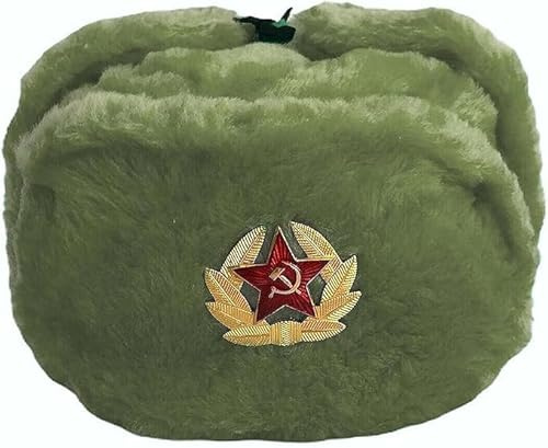 reshmena® Cappello da Cacciatore in Pelliccia dell'Esercito Sovietico Vintage Maschile Russo Cappello da Cacciatore Invernale Caldo con Distintivo Sovietico Unisex in Pelliccia Sintetica Ushanka