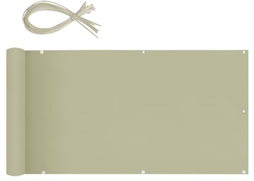 Sekey Balkon Sichtschutz Balkonabdeckung 80x500cm, Balkonsichtschutz Balkonverkleidung Oxford mit Nylon Kabelbinder, Blickdicht Wasserdicht Windschutz, Taupe