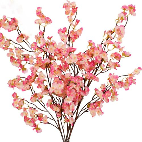 Fiori di ciliegio artificiali, 3 steli di fiori di ciliegio in finta seta rami di pesco 104 cm, fiori finti lunghi steli per composizioni di vasi, tavoli da matrimonio, giardino, decorazione per la