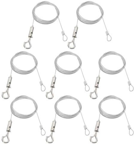 PATIKL 8 stycken Justerbar upphängningstrådsats, 2 m/6,6 fot lämplig för 1,5 mm tråd tung PVC-belagd rostfri stålvajerhängare hårdvara med ögla och krok för upphängning