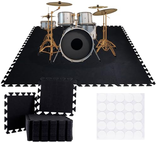 16 Pcs Thick Sound Absorbing Interlocking Floor Mats, 11.8 x 11.8 x 0.4 inches High Density Piano Carpet Drum Rug, Non-Slip Anti Vibration Soundproof Pads Acoustic Blankets for Music Studio, Black