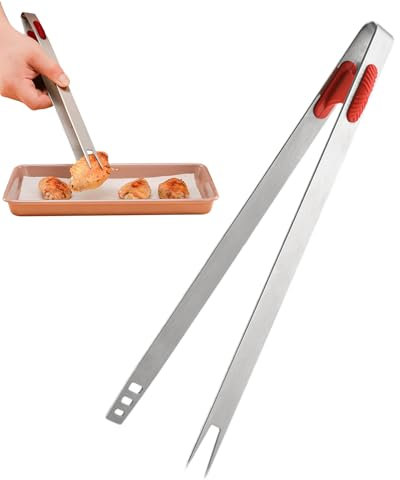 Qkbuza Tonetas de carne, pinzas de cocción de acero inoxidable - Pinks de barbacoa de acero inoxidable,Doble use la horquilla antideslizante para freír la ensalada de carne de alimento anti