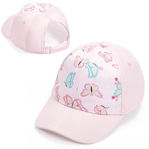 Vinuwu Cap Kinder Mädchen 3-8 Jahre, 52-54CM Pferdeschwanz Kappe Baseball Cap mit Klettverschluss, Verstellbare Schildkappe Kinderhut mit Schirm, Sonnenkappe Sommermütze Trucker Tennis Cap UPF 50+
