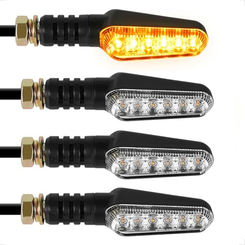 evermotor Frecce a LED per moto, 12 V, 2,4 W, 4 indicatori di direzione omologati, 6 LED molto luminosi per indicatore, impermeabile IP67, universale, retro nero, per scooter e quad, ATV