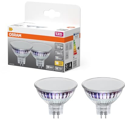 OSRAM Lampada spot LED Star MR16 3,3 W 827, bianco caldo 2700 K, GU5.3, 120°, 396 lm, design completamente in vetro, senza mercurio