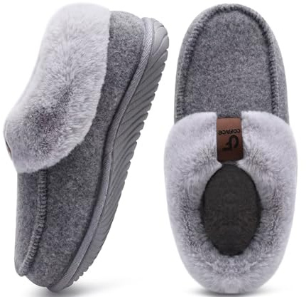 COFACE Chausson Femme Hiver Chaud Feutre Pantoufles Peluche Fourrure Fourrés Doublure Fermé Confort Mousse à Mémoire de Forme Orthopedique Slippers Maison Antidérapant Semelle Fleurs Gris 38