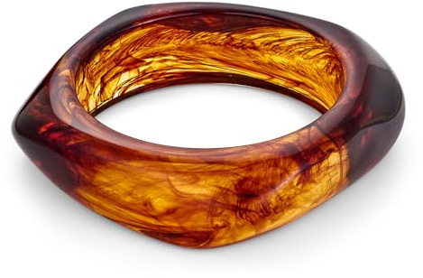 WOWORAMA Tortoise Acrylic Resin Bangle Bracelet for Women Chunky Geometric Squre Resin Bracelet Brown Acetate Mottled Bangles Statement Jewellery