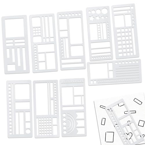 9pcs Handmade Flexible Record Template, 13.3x5.8cm/5.24x2.28 Inch Bookmark Journal Stencils Set Reusable Planner Stencils for Scrapbook Notebook DIY Drawing and Creative Note Layouts