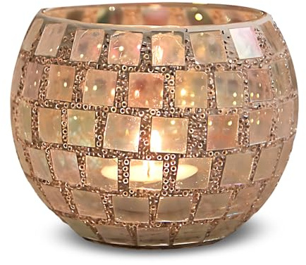 MerwDeeyt Portavelas de té Mosaico de Cristal Portavelas Colorido Portavelas Romántico Hecho a Mano Tarros de Vela de Tealight para Boda Fiesta Decoración (Blanco)