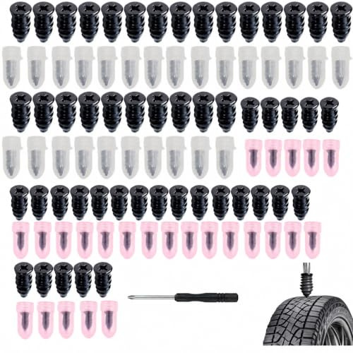 50 Piezas Kit Repara Pinchazos Coche, Clavos de Goma para Neumáticos al Vacío con Destornillador, Reparador de Neumáticos para Coche, Moto, Bicicleta, Camión (25S + 25L)