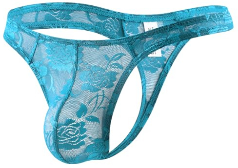 Casey Kevin G-string trosor för män spets transparent sexig låg midja sträng tanga underkläder mjuka och andningsbara underbyxor bikini trosor, A6-ljusblå, M