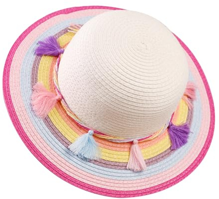 PinkSheep Sun Hat for Girls, Cute Summer Straw Beach Hat with Wide Brim, UPF 50+