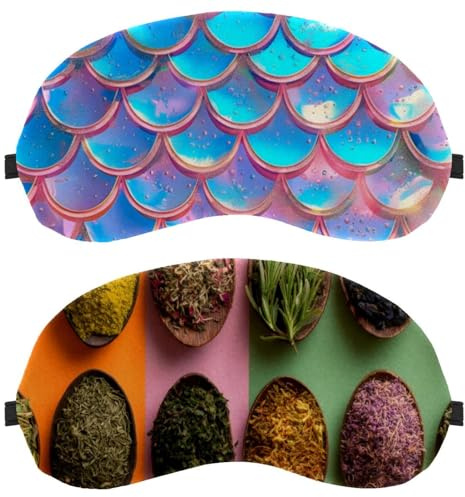 Colourful Various Herbs Spoons 2 Pieces Light-Blocking Soft Breathable Eye Masks Sleep Mask Eye Patch
