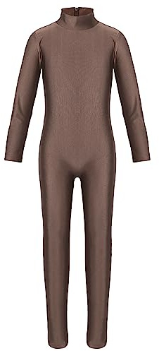 Lejafay Kids Boys Girls Long Sleeve Gymnastic Dance Unitard Leotard Full Length Body Suit Cosplay Costume Brown 7-8 Years