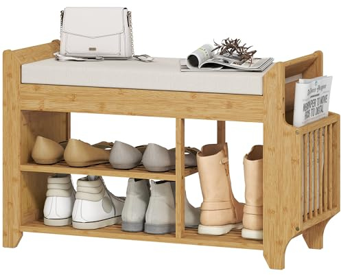 HOMCOM Banco Zapatero con Asiento Acolchado 80x30x50 cm Natural y Beige