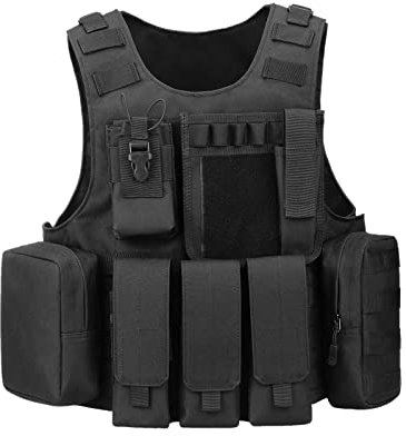 HUNTVP Gilet Tactique Armée Militaire Gilet Molle Airsoft Gilet pour Hommes Femmes Camping Randonnée Chasse À L'extérieur Cs Jeu (Type-1 Noir)