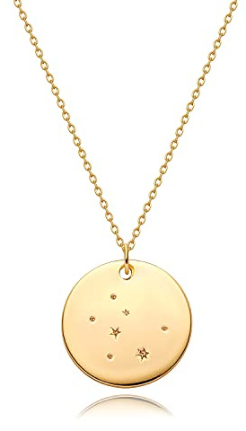 MEVECCO Gold Necklace Coin Disc Zodiac 12 Constellation Taurus Star Engraved Horoscope Sign Astrology Pendant 18K Gold Plated Chain Dainty Personalized Simple Jewelry