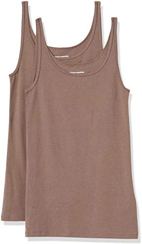Amazon Essentials Women's Slim-Fit Thin-Strap Tank Top, Pack of 2, Dark Beige, XXL