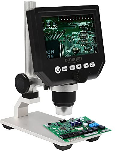Omegon Digitalmikroskop DigiStar, 1x-600x Zoom, 4,3 Zoll HD-LCD Farbdisplay, integrierte LED, Micro SD-Slot, Akkubetrieb oder Netzbetrieb