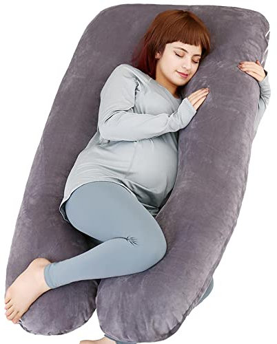 MOON PINE U-förmiges Schwangerschaftskissen, Mutterschaft Ganzkörperkissen für Rücken, Beine und Bauchunterstützung, Schlafkissen für Schwangere und Seitenschläfer mit abnehmbarem Bezug (Grau)