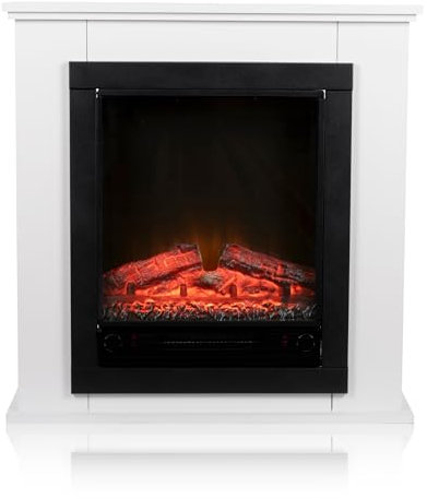 Alpina Geneva Chimenea Eléctrica - Chimenea Decorativa con Calefacción, Panel de Control y Temporizador - Estufa Eléctrica Independiente con Llama LED - 1800W - Blanco