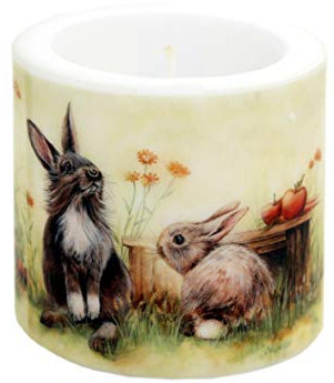 Kerze rund Cute Rabbits | Niedliche Hasen | Tischdeko Ostern | Ø 8cm | Höhe 7,5cm