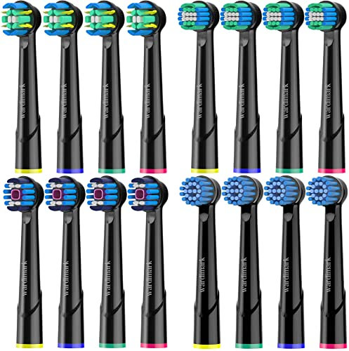 Wardimark Testine di Ricambio Compatibili con Spazzolino Elettrico Oral b Braun (16 Nero, 16 unità (Confezione da 1))