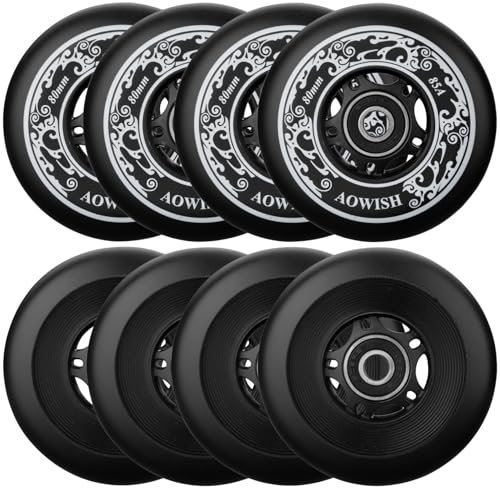 AOWISH Asphalt Outdoor Inline Hockey Wheels| 85a Inline Skate Wheels Replacement| 68mm, 72mm, 76mm, 80mm Sizes| Black, Blue, Red Colors| Fitness, Freeride, Slalom, Urban| 8-Pack (Black, 68mm)