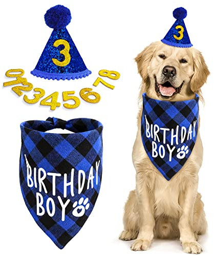 Cobee Hunde-Geburtstagstuch, Bandana-Hut, Zahlen-Set, 10 Stück, für Hunde, Jungen, Geburtstagsparty, Haustier-Bandana, Party, glitzernde Mütze mit 8 Glitzer-Zahlen für kleine, mittelgroße und große