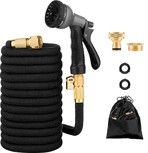 Tubo Da Giardino Estensibile Da 2.5 a 7.5 Metri Raccordi In Ottone Massiccio Tubo Flessibile Per Acqua Valvola Di Arresto E Ugello Multifuzione 8 Funzioni Autolavaggio Esterno Giardino (2.5/7.5 M)
