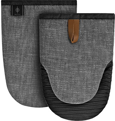 BONTHEE Lot de 2 petits gants de cuisine en coton avec rayures en silicone antidérapant pour la cuisson - Gris