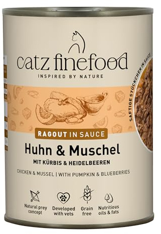 catz finefood Ragout N° 613 Nourriture Humide pour Chats au Poulet et aux Coquillages - Aliments Fins pour Chats en Sauce sans céréales ni Sucre à Haute teneur en Viande - Boîte de 6 boîtes de 380 g