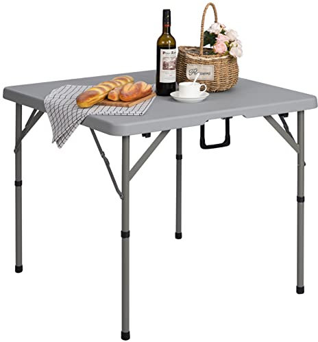 HollyHOME Klapptisch Quadratisch 87cm Campingtisch Klappbar Gartentisch Balkontisch Tragbarer Klapptisch Esstisch für Küche BBQ Catering Party, Grau