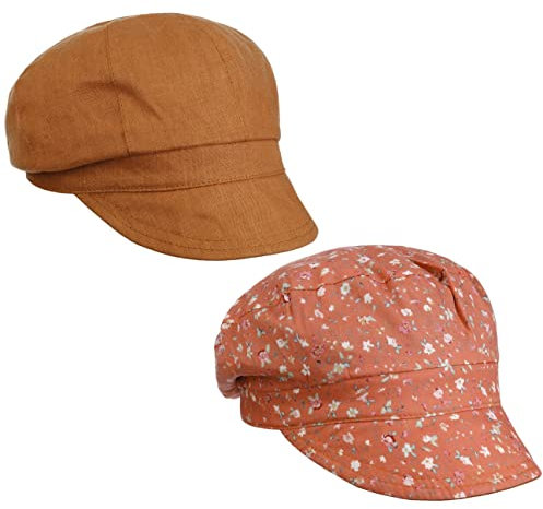 Lipodo Millefleurs Cap Wendemütze Damen Ballonmütze 100% Leinen 100% Baumwolle Stretchband Rückseite Frühjahr Sommer rost L (57-58 cm)