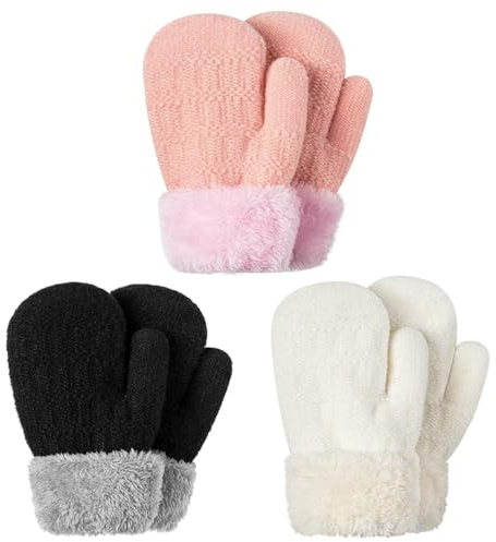 3 Pack Baby Mittens for Toddler Girls Boys, 2 Size Winter Mitten Gloves for Baby Infant Newborn Kids, Unisex Warm Fleece Lined Gloves Hand Mittens for Cold Weather-03