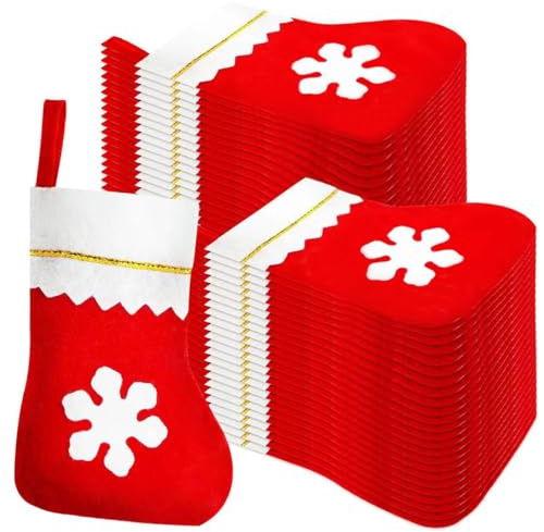 Succwoah 100 Pieces Red Felt Christmas Stockings Bulk 8 Inch Small Christmas Santa Stockings Hanging Xmas Stockings for Winter Christmas Trees Holiday Home Party Decoration(Red with White Trim)