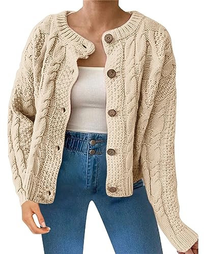 Herbst Mantel Damen Damen Herbst- und Winter-Lässige Retro-Strickjacke mit Langen Ärmeln, einreihige Pulloverjacke Cardigan Clip (Beige, S)