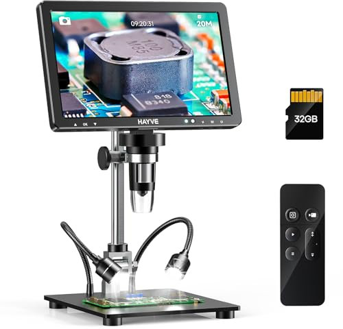 Hayve DM12 25,4 cm HDMI digitalt mikroskop, 2000x myntmikroskop med IPS-skärm, 20 MP lödmikroskop för elektronik, 26,4 cm längre stöd, kompatibel med PC/TV, 25,4 cm