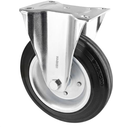 WAGNER Soft-Bockrolle - Durchmesser Ø 200 mm, Bauhöhe 240 mm, Stahl Felge verzinkt, Vollgummi, Anschraubplatte 110 x 140 mm, Tragkraft 210 kg - 04820001