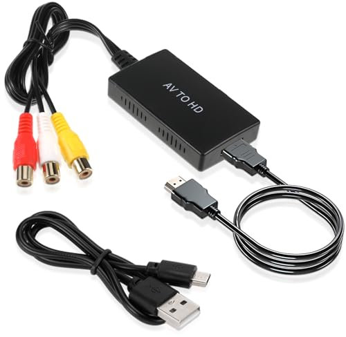 RCA auf HDMI Konverter 1080P CVBS Composite AV auf HDMI Konverter rca av video kabel auf usb mit 3 x Cinch Kabel & USB-Kabel, rca hdmi adapter für rca auf hdmi PAL, NTSC3 58 NTSC4 43 SECAM PAL/M PAL/N