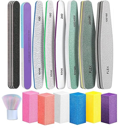 Nail Files and Buffers - TONOKAILS 18Pack Manicure Tools Kit, Nail File Set Double Sided Nail Files for Acrylic Dip Nails, 6Pcs Four Sided 120 Grit Nail Buffer Block Sponge Polished for Home Salon