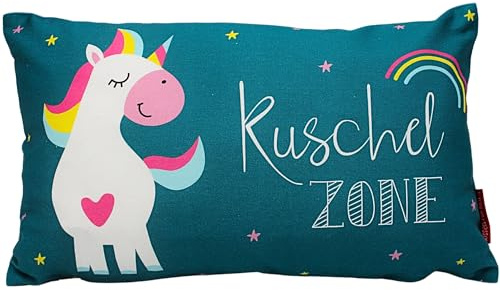 Dekorativa kuddar – gosigt kudde med enhörning/inskription – gosig zon – L/B/H ca. 40 x 13 x 23 cm, 100% bomull.