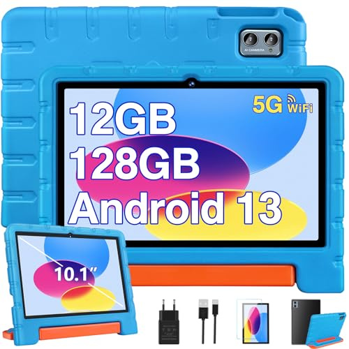 ZIOVO Tablet 10 Pollici Android 13 Tableta, 12GB RAM+128GB ROM(TF 1TB), 5G WiFi Tablet, Octa-Core 2.0 GHz,BT 5.0/8+5 MP/6000mAh/Widget/Tablet per Bambini,Tablets con EVA Caso-Blu