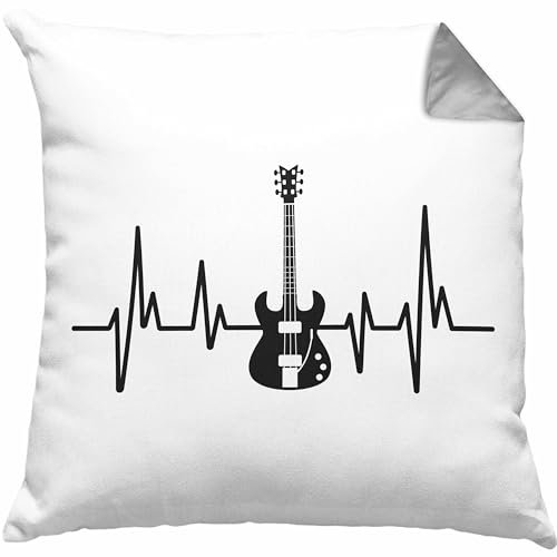 Trendation Gitarre Kissen mit Füllung 40x40 Geschenk Gitarrist Rock Musiker Bassgitarre Rocker Geschenkidee Geburtstag Herzschlag (Grau)