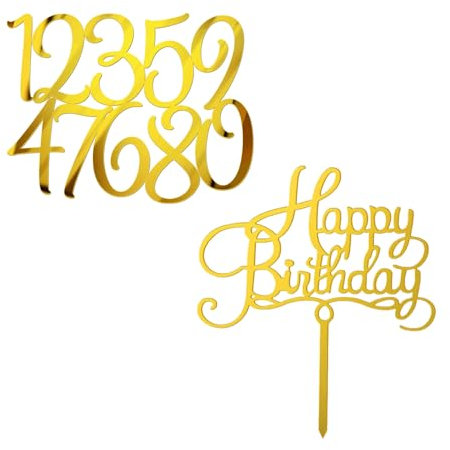 10 Stück Geburtstagszahlen-Ornamente, 1 Stück Geburtstagseinsatz, Torteneinsatz mit Zahlenkombination, Tortendekoration mit Zahlen, Tortendekorationseinsatz für Hochzeiten und Geburtstage