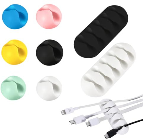 WHYCNJL Lot de 8 Clips Câble Organisateur Bureau - Range Câbles Silicone Fixe Câble Adhésif Attache-Câble Rangement Cordon de Bureau pour Câbles de Chargeur/Souris/Écouteur/Téléphone